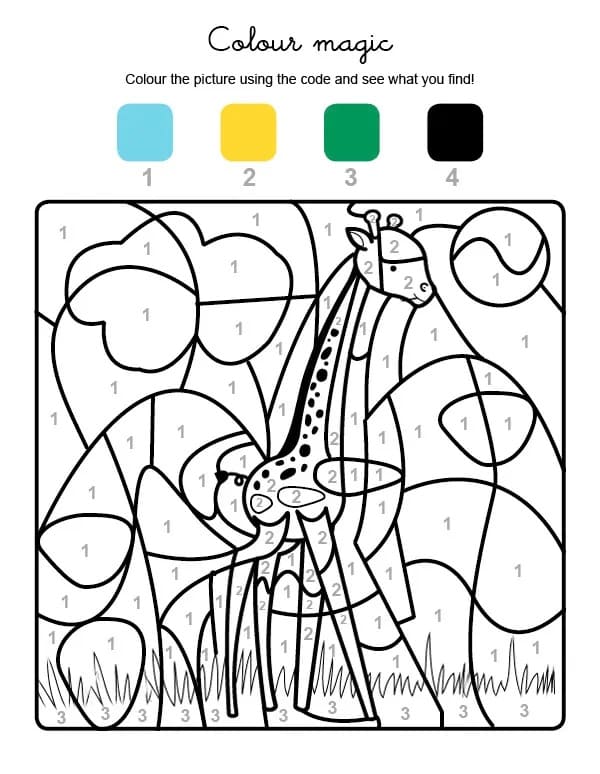 Girafe et montagnes Coloriage Magique