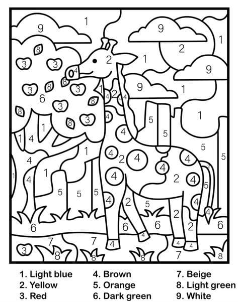 Girafe et pommier Coloriage Magique