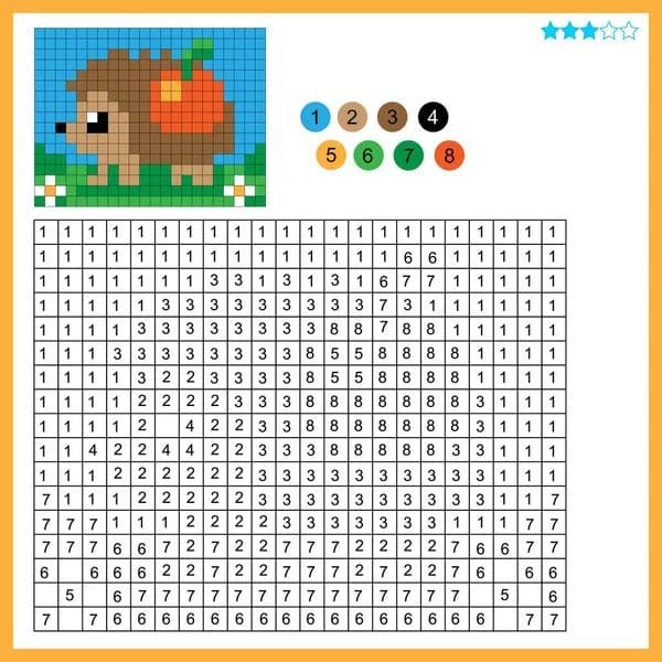 Hérisson adorable couleur par pixel