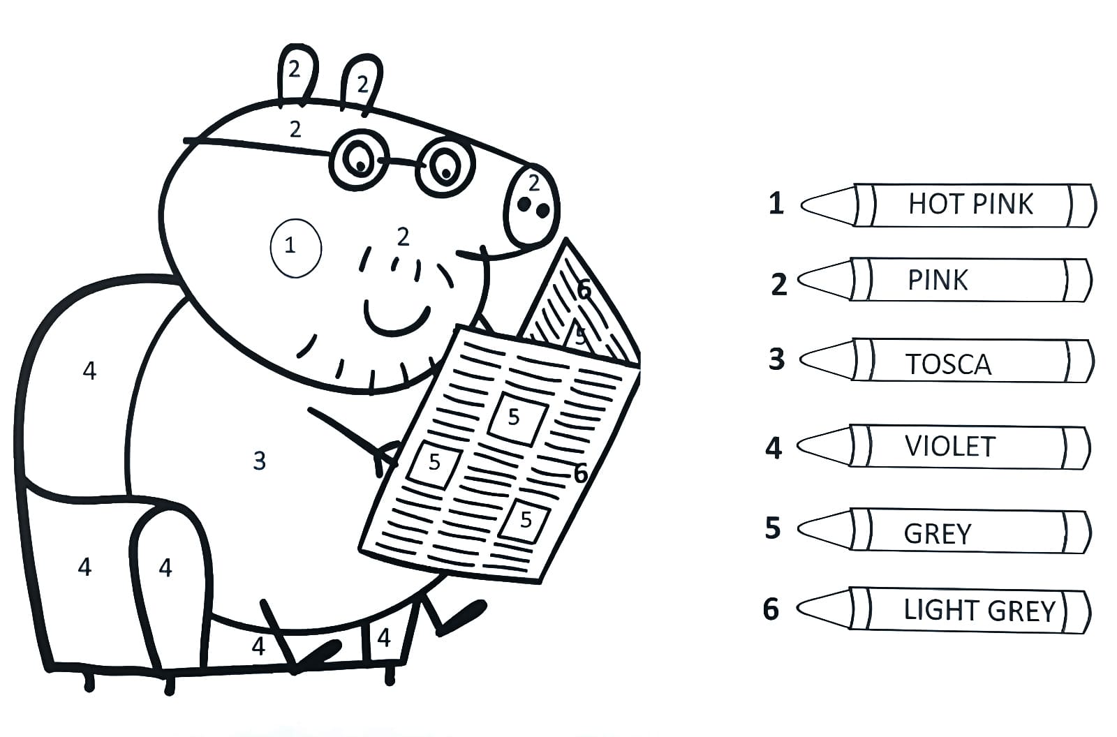 Le père de Peppa Pig en train de lire Coloriage Magique