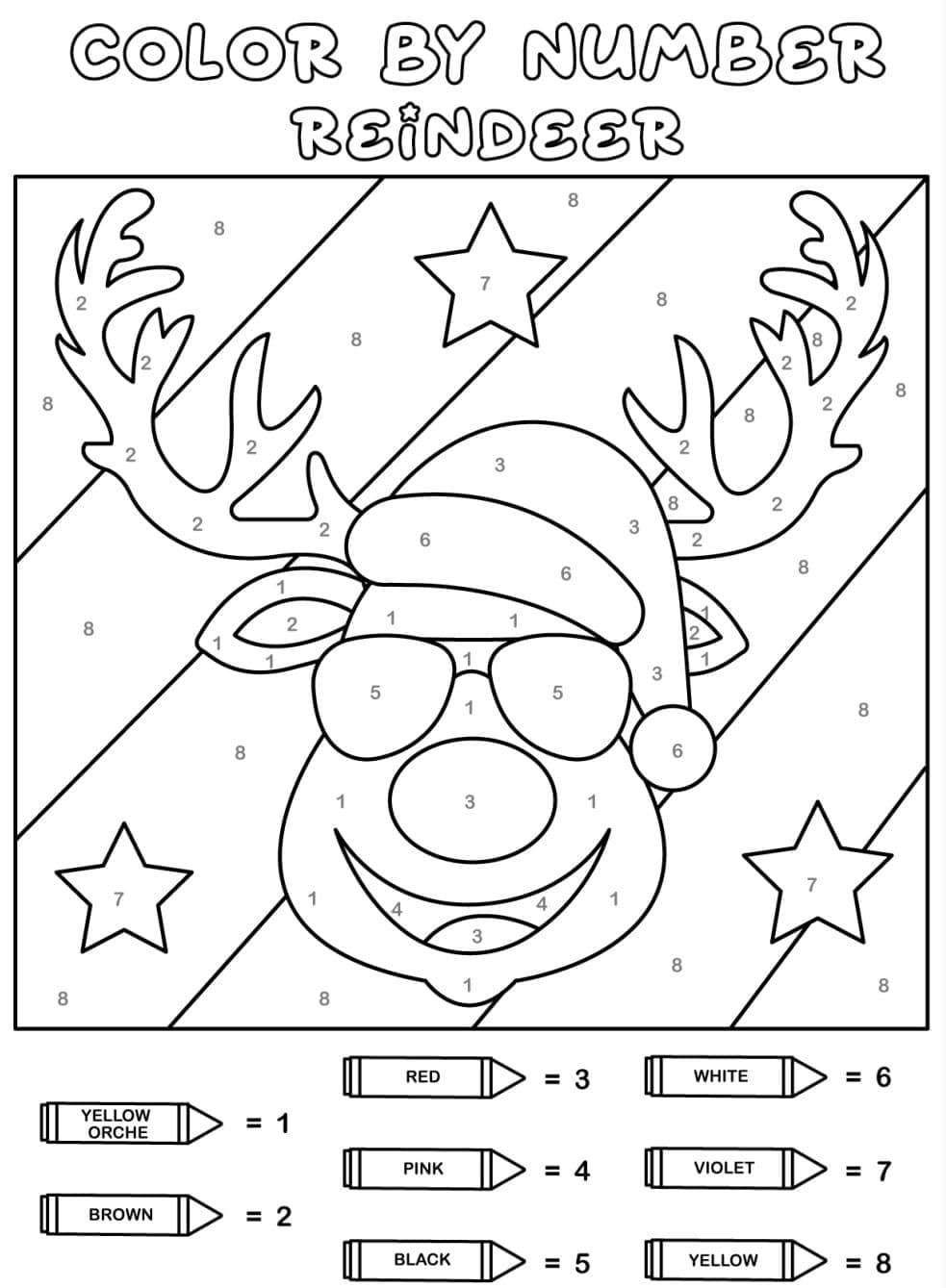 Le renne porte des lunettes Coloriage Magique