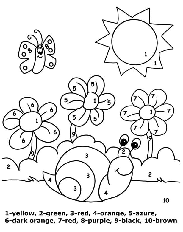 L'escargot et la nature Coloriage Magique