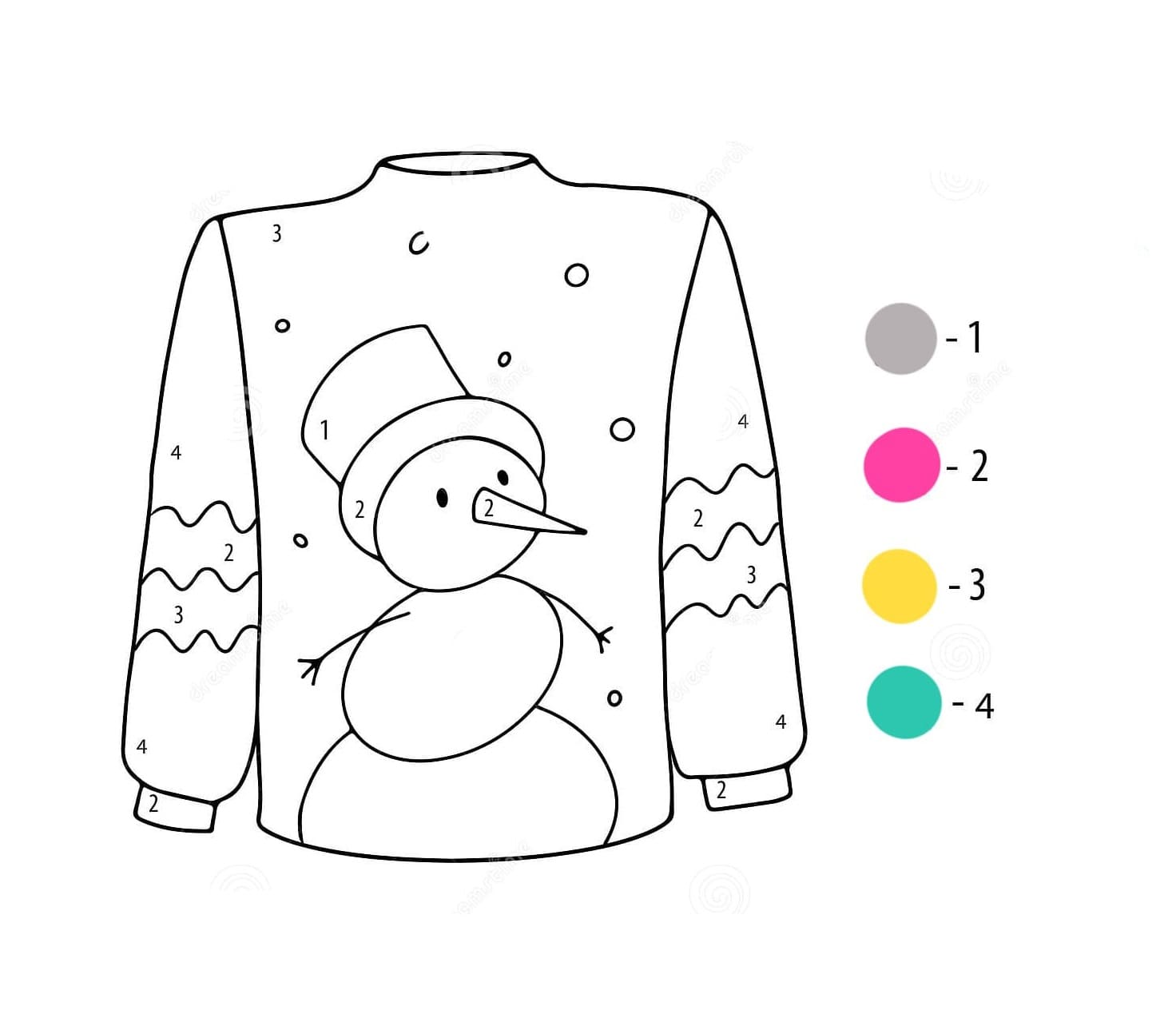 Pull bonhomme de neige Coloriage magique