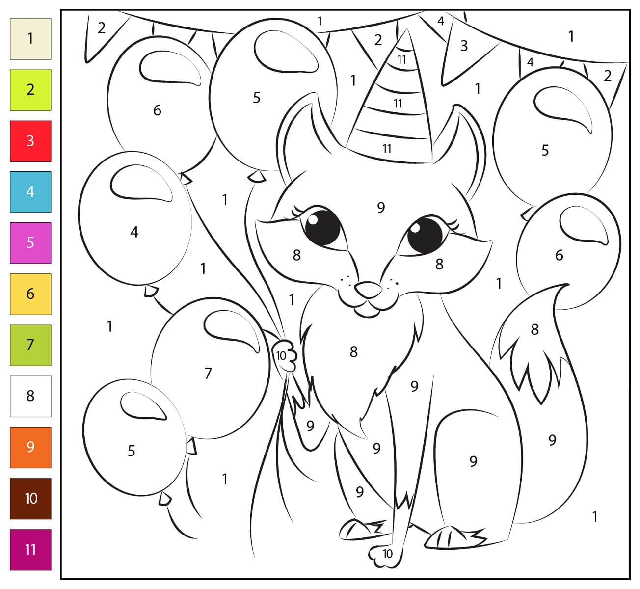 Renard d'anniversaire Coloriage Magique