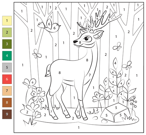 Renne dans la forêt Coloriage Magique