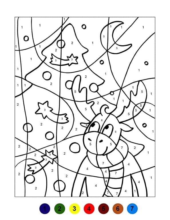 Renne et sapin de Noël Coloriage Magique