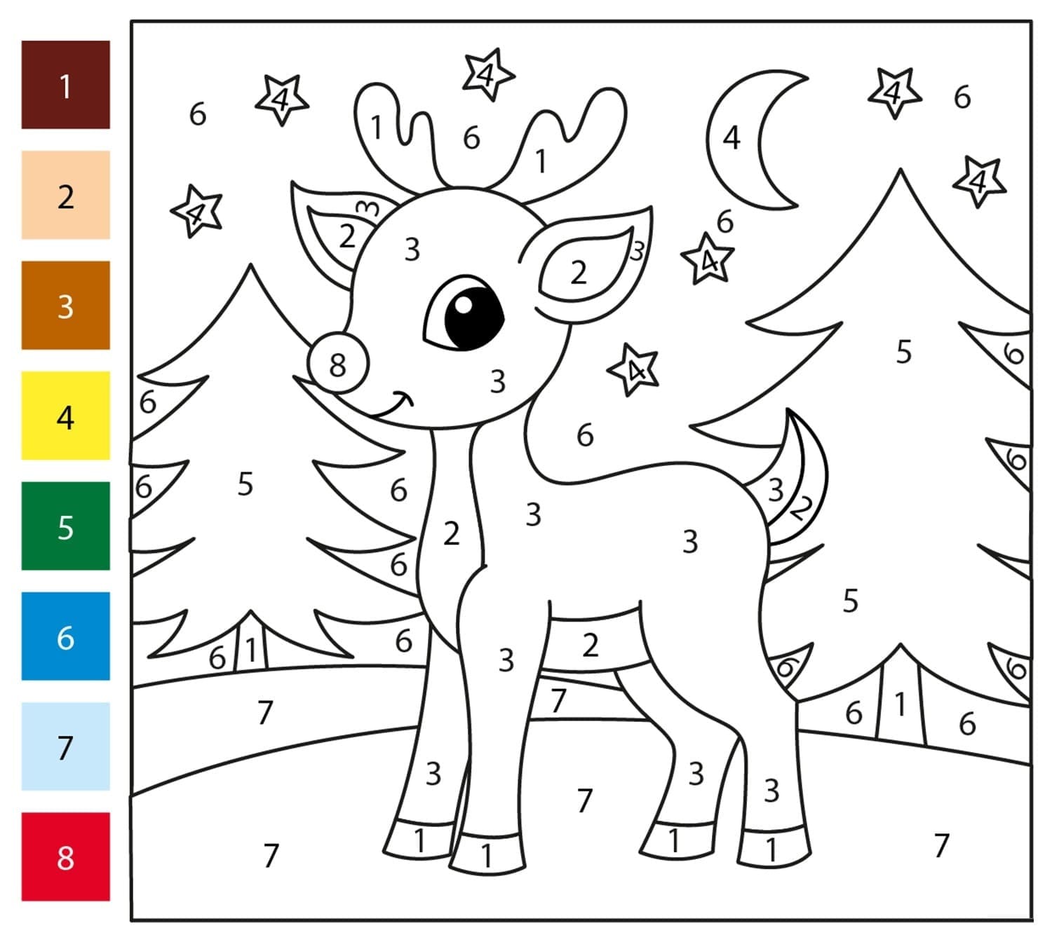 Renne mignon Coloriage Magique