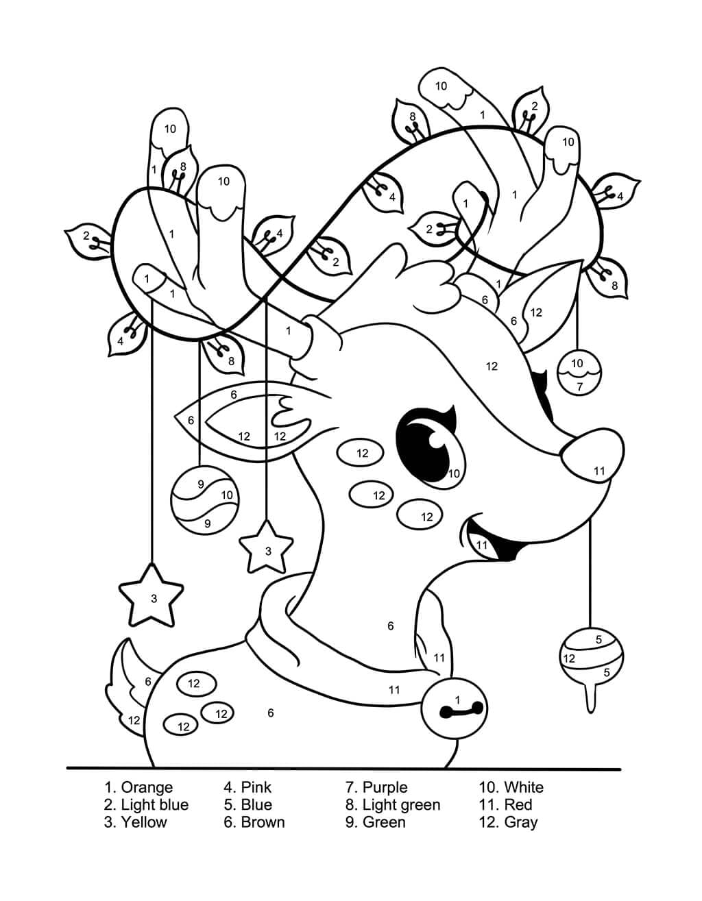 Renne souriant Coloriage Magique
