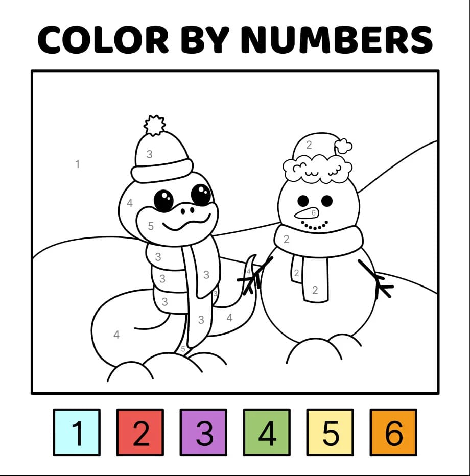 Serpent et bonhomme de neige Coloriage magique
