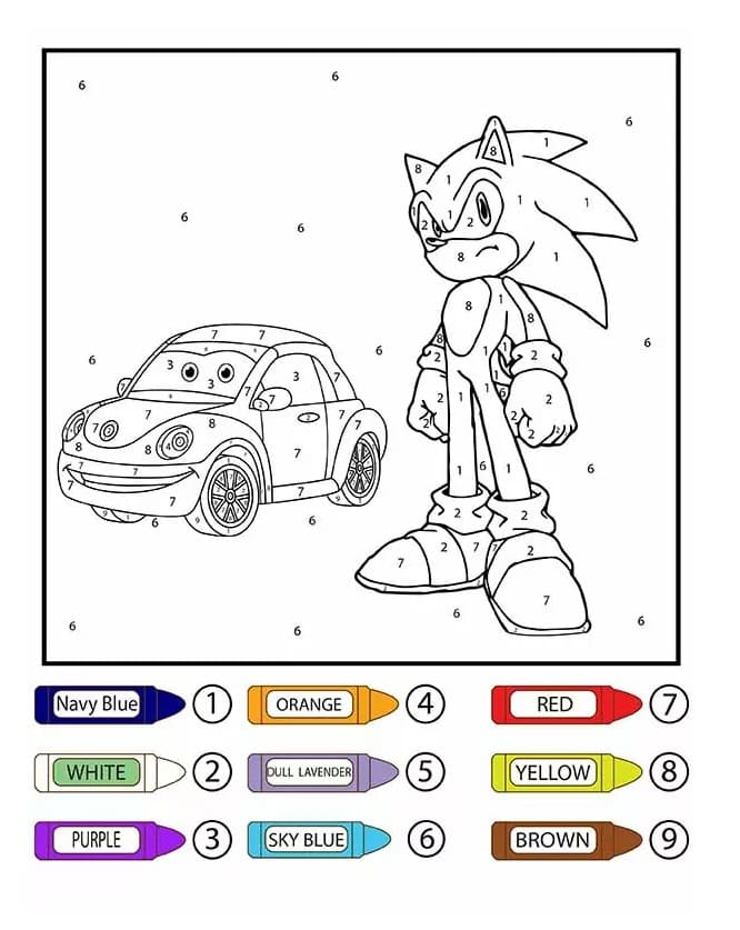 Sonic et la voiture Coloriage Magique
