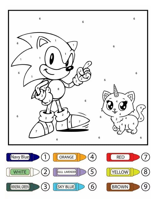 Sonic et le chat licorne Coloriage Magique