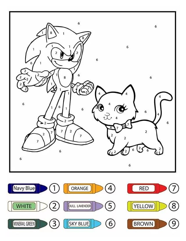 Sonic et le chat mignon Coloriage Magique