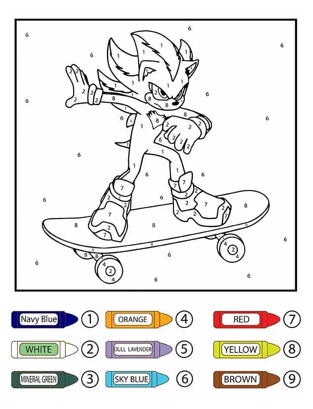 Sonic fait du skateboard Coloriage Magique