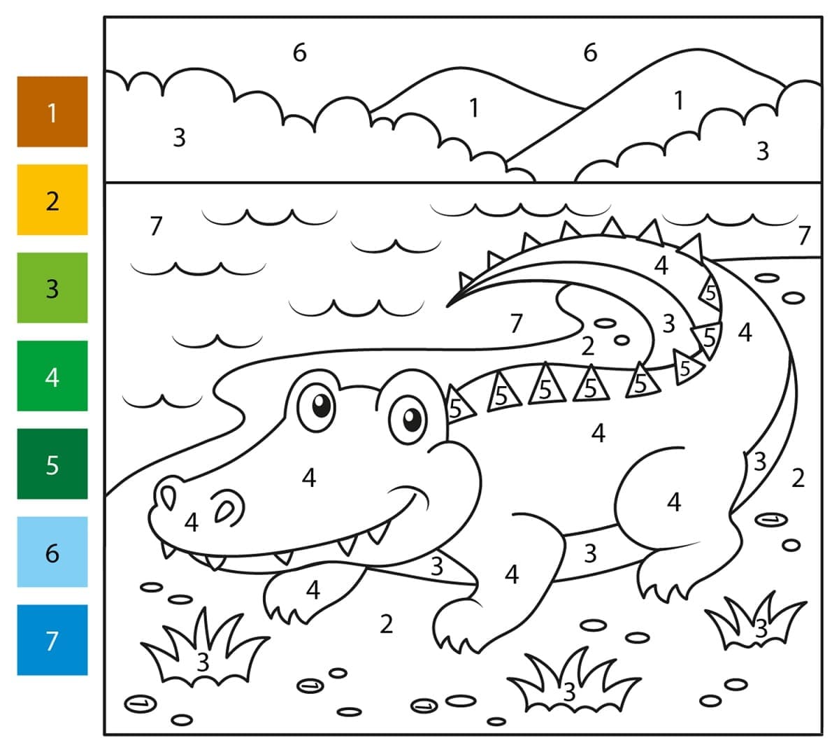 Un alligator à colorier par numéro
