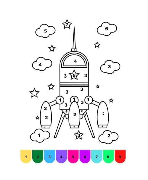 Une Fusée incroyable Coloriage magique