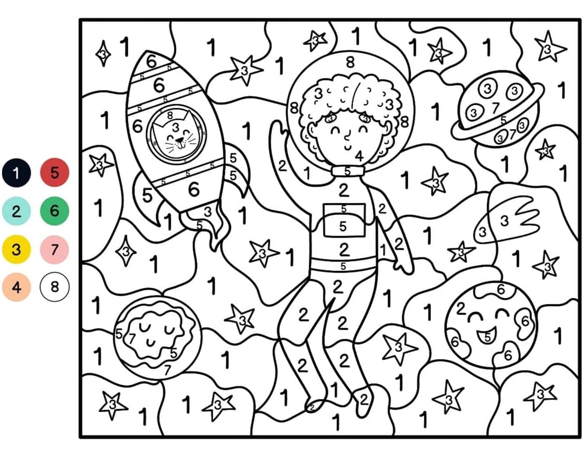 Astronaute et fusée Coloriage magique
