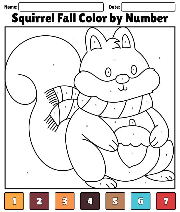 Écureuil d'automne Coloriage magique