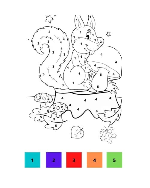 Écureuil et champignons Coloriage Magique