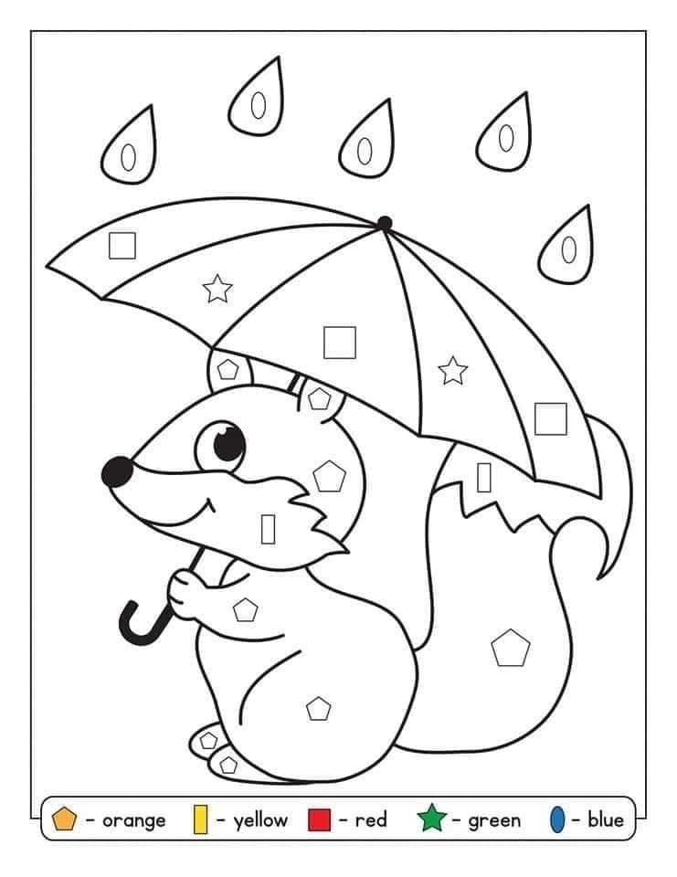 Écureuil et parapluie Coloriage magique