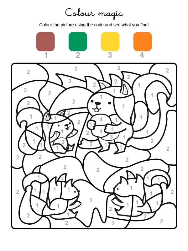 Écureuils mignons Coloriage Magique
