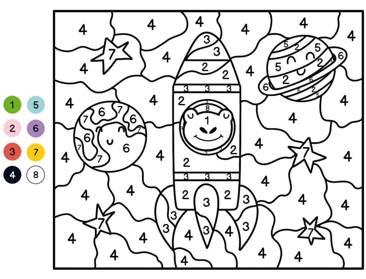 Fusée et Planètes Coloriage magique