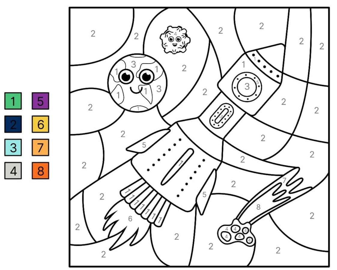Fusée et Terre Coloriage magique