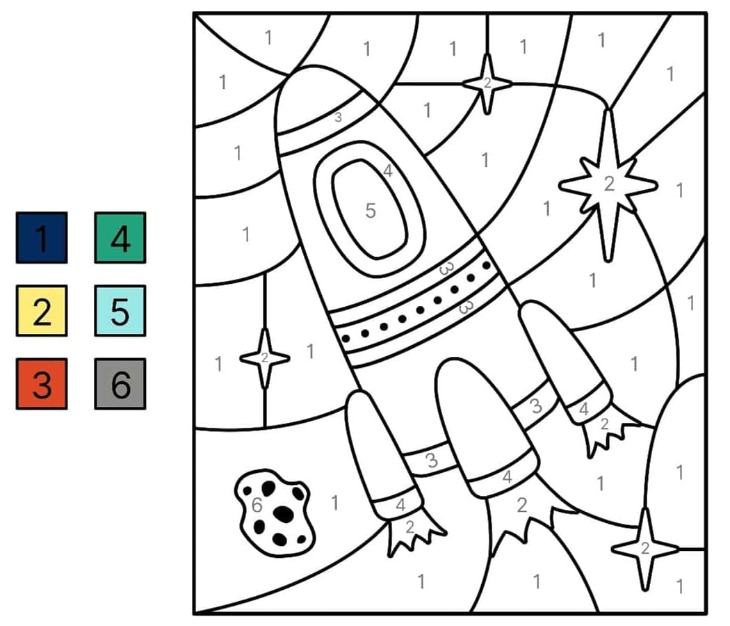Fusée et étoiles Coloriage magique