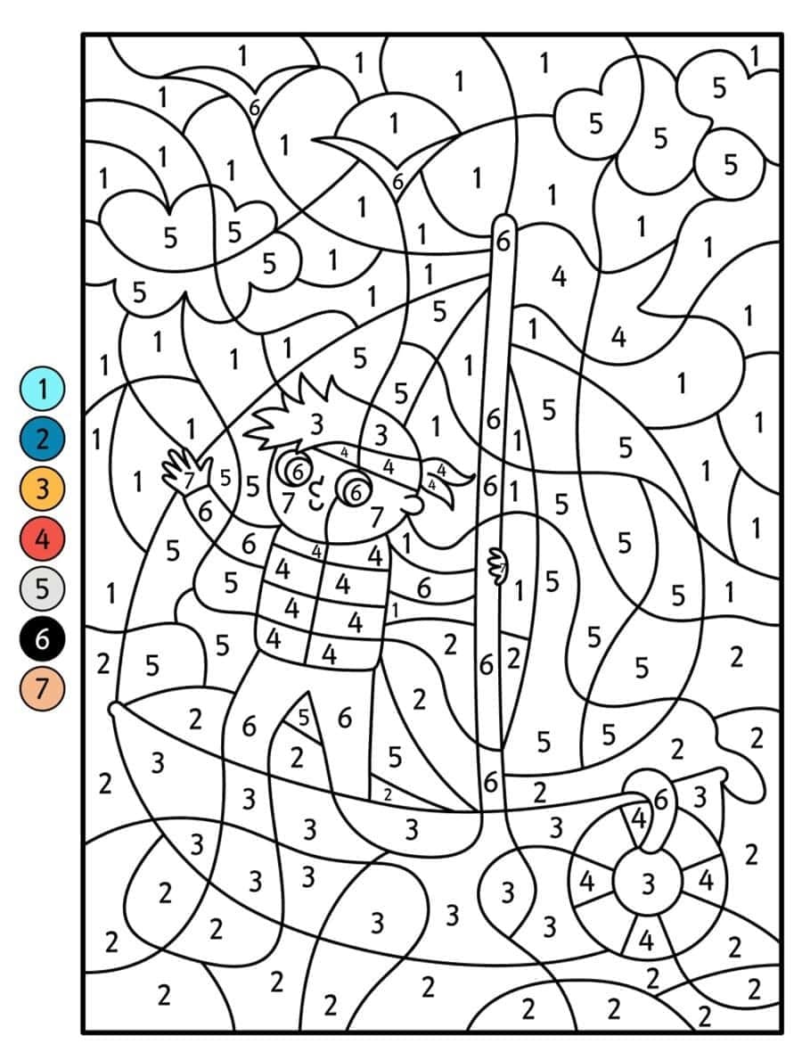 Garçon sur un bateau Coloriage magique