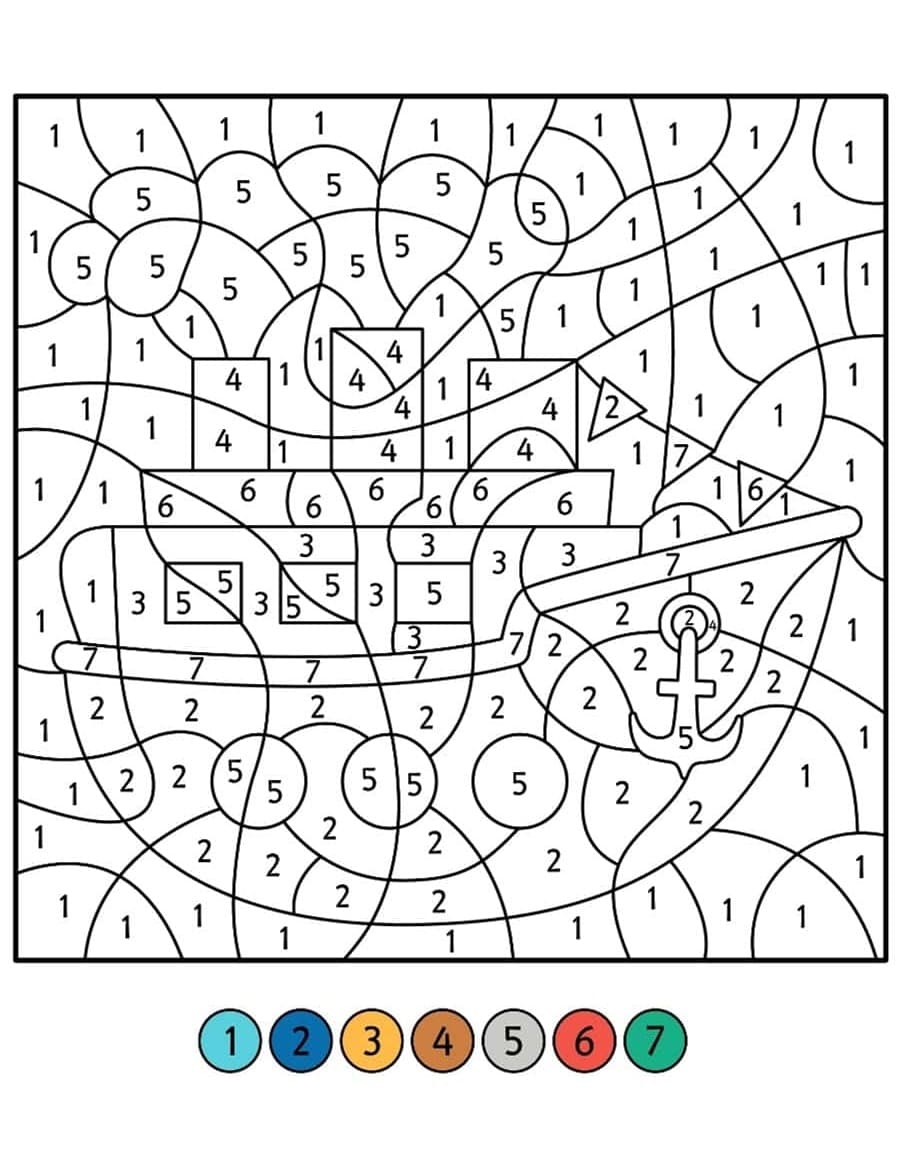 Grand bateau Coloriage magique