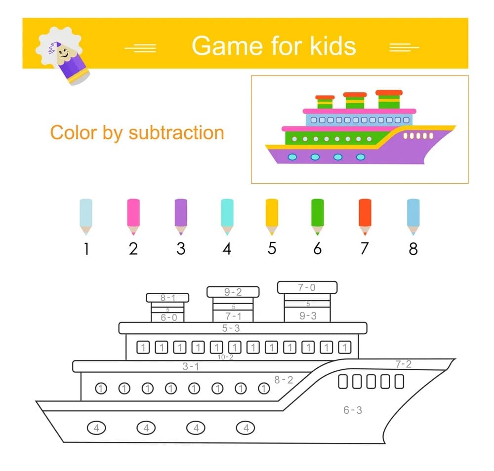 Gratuit Bateau Colorier par soustraction