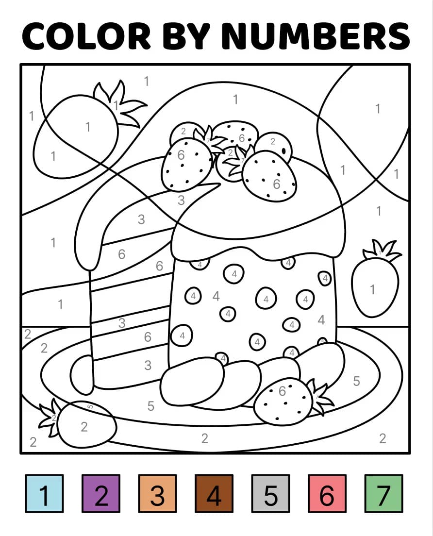Gâteau aux fraises Coloriage magique
