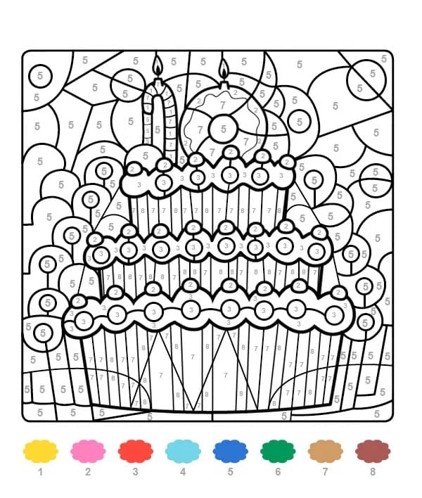 Gâteau d'anniversaire Coloriage magique