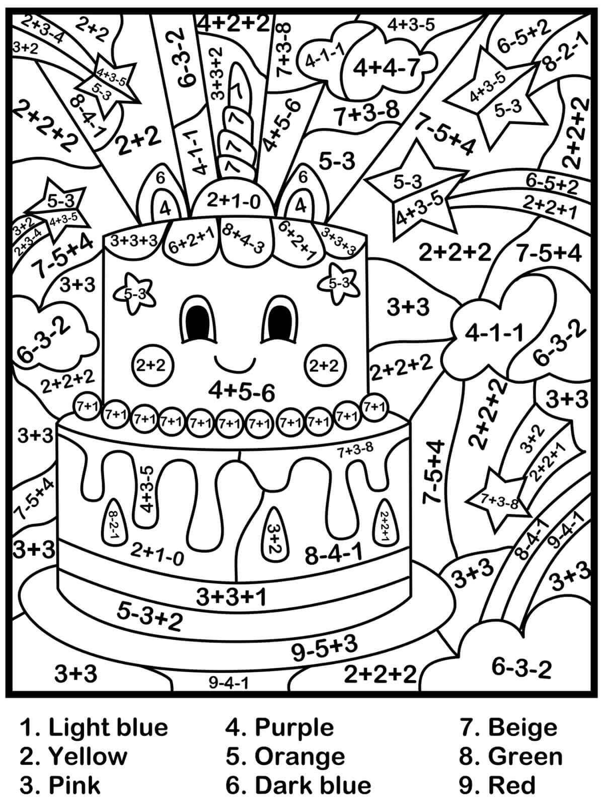 Gâteau Licorne Coloriage magique