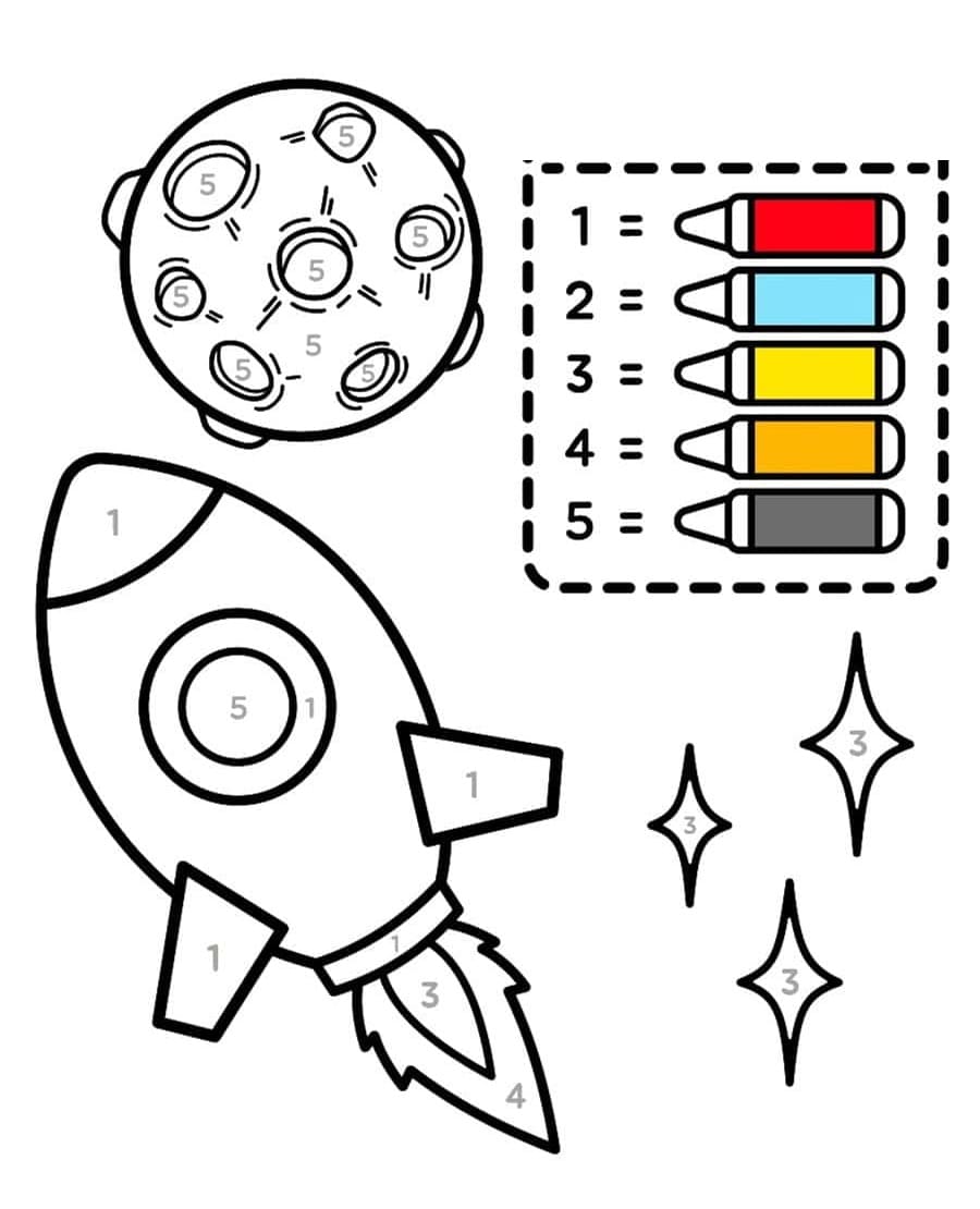 La fusée et la lune Coloriage magique