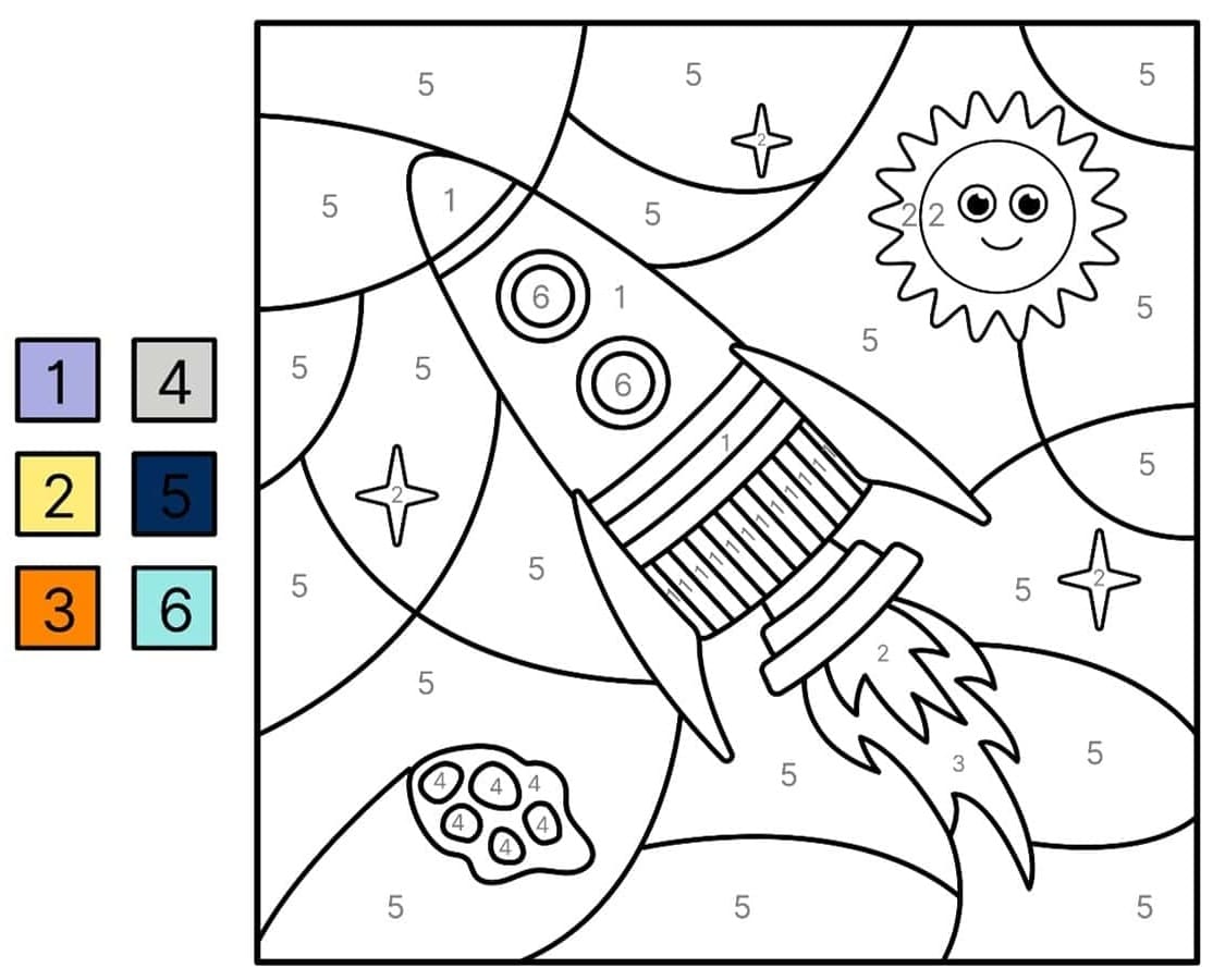 La fusée et le soleil Coloriage magique