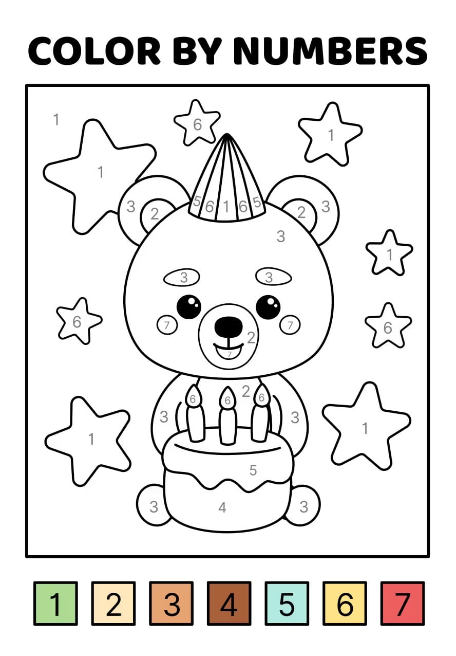Ours et gâteau Coloriage magique