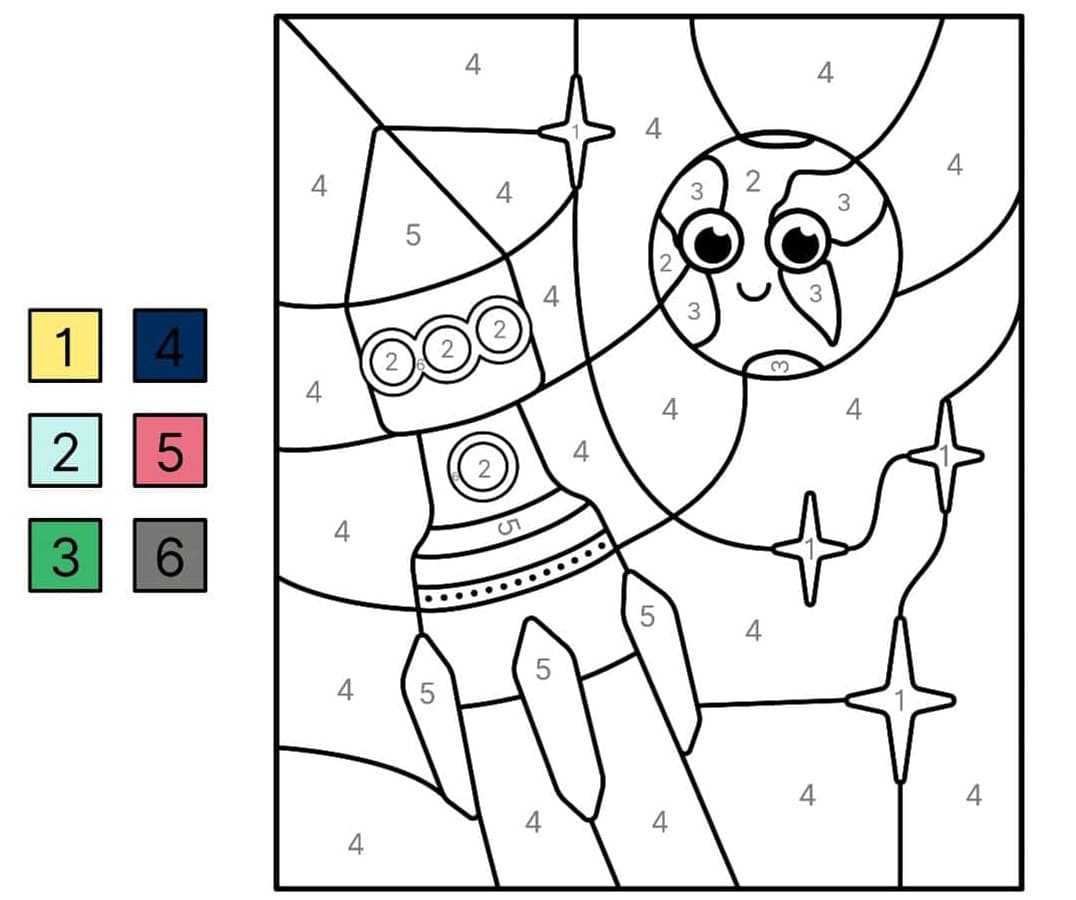 Planète et fusée Coloriage magique