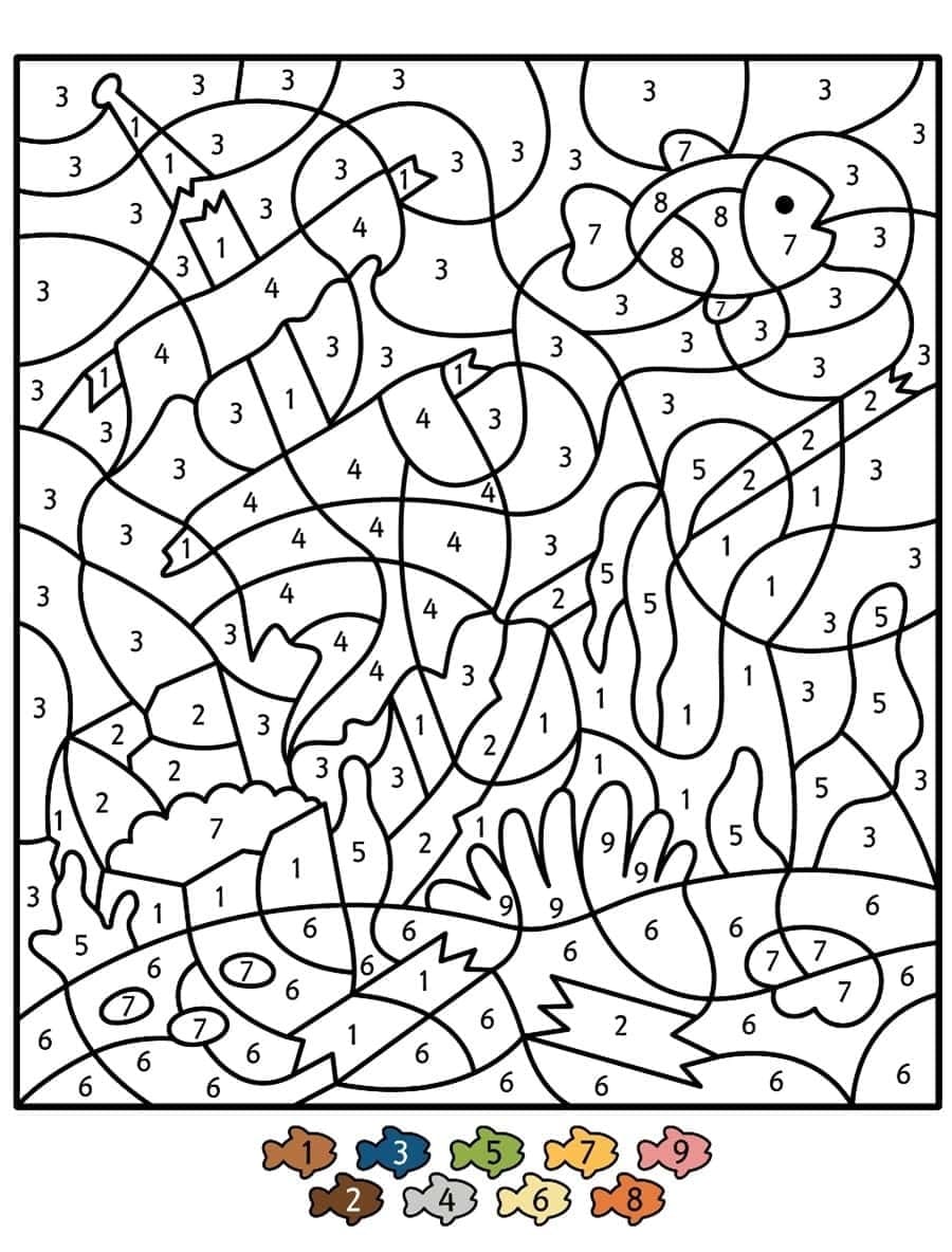 Poisson et bateau Coloriage magique