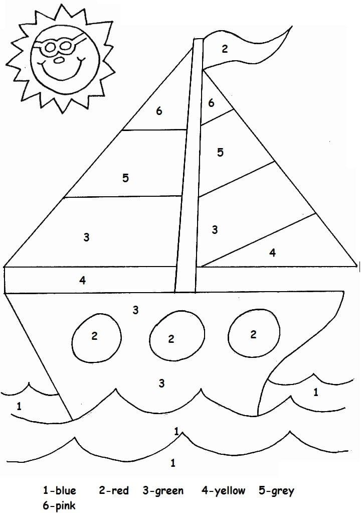 Soleil et bateau Coloriage magique
