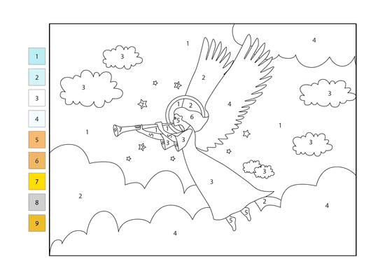 Ange avec trompette Coloriage Magique