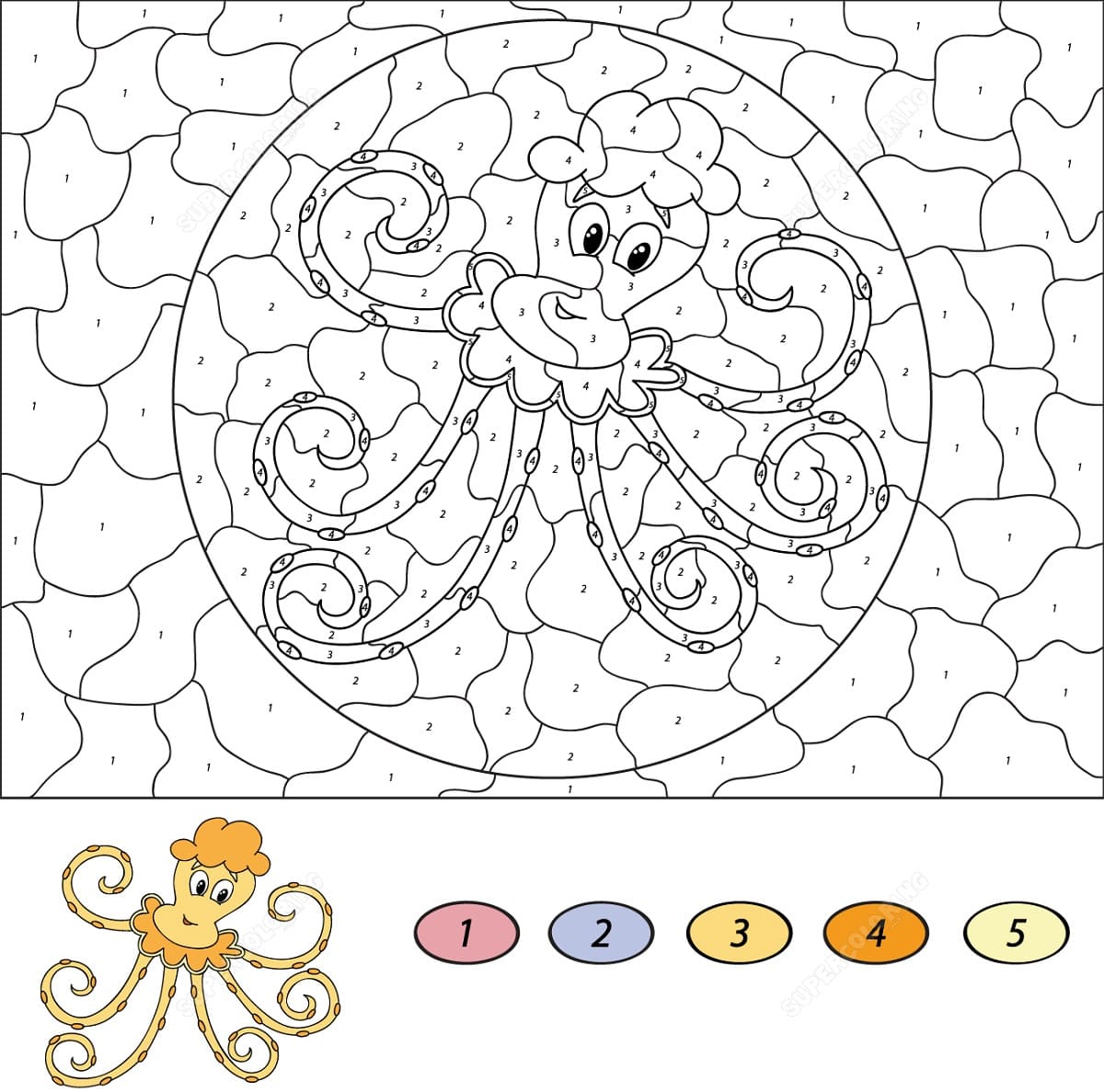 Belle pieuvre Coloriage magique