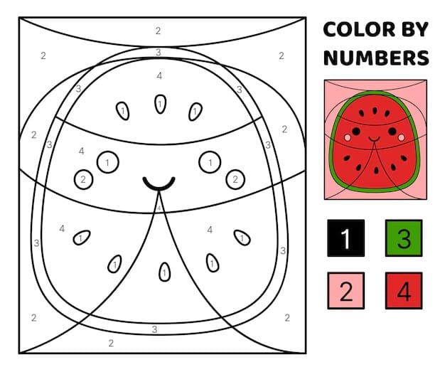 Coloriage de pastèque mignonne par numéro
