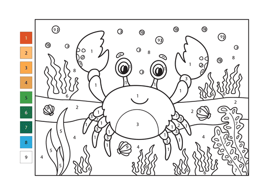 Crabe sous la mer Coloriage Magique