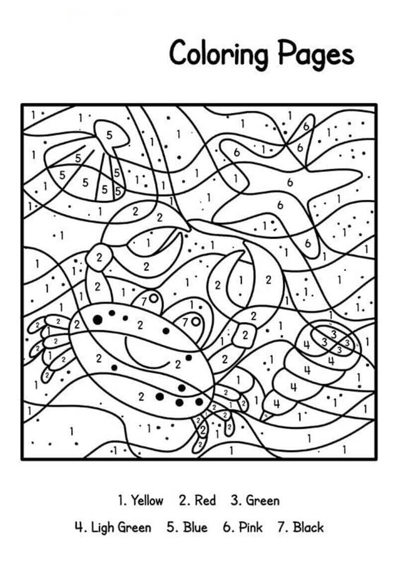 Crabe sur la plage Coloriage Magique