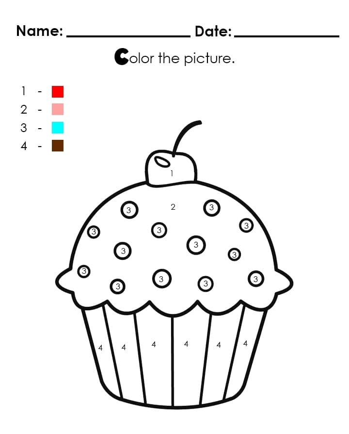 Cupcake aux cerises Coloriage magique