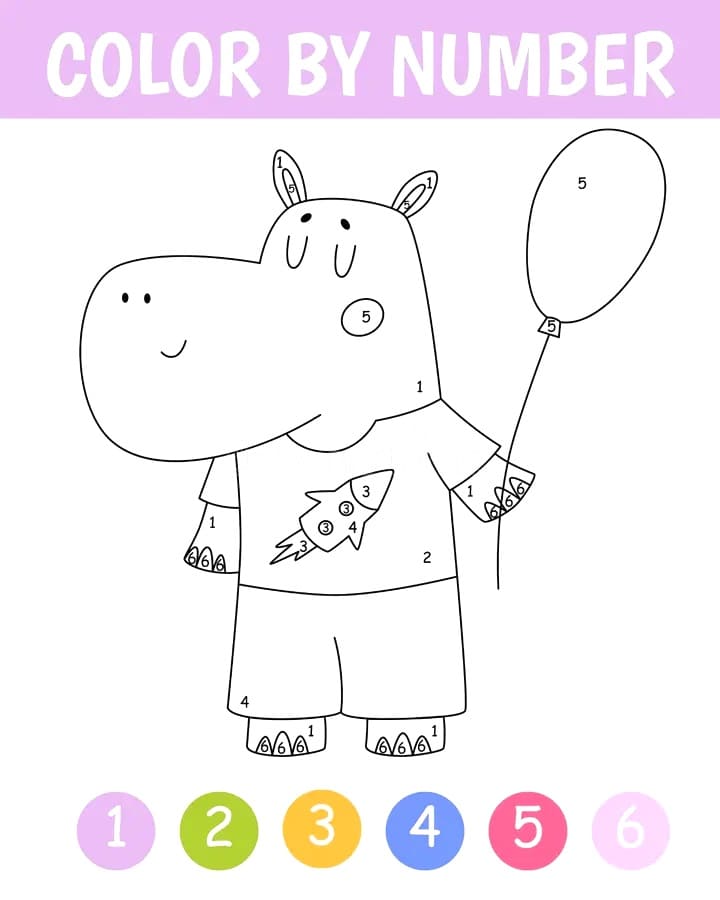 Hippopotame avec ballon Coloriage magique