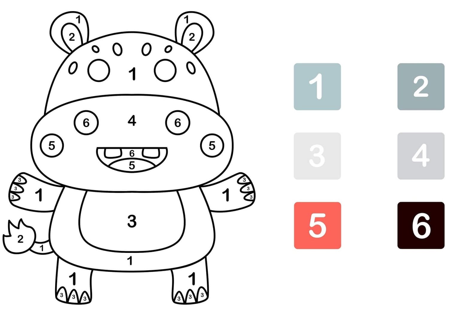 Hippopotame drôle Coloriage magique