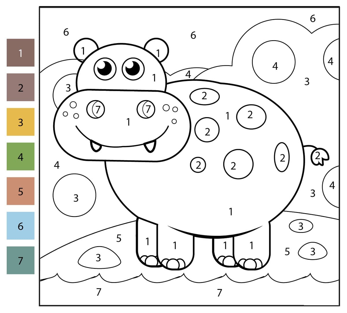 Hippopotame heureux Coloriage magique