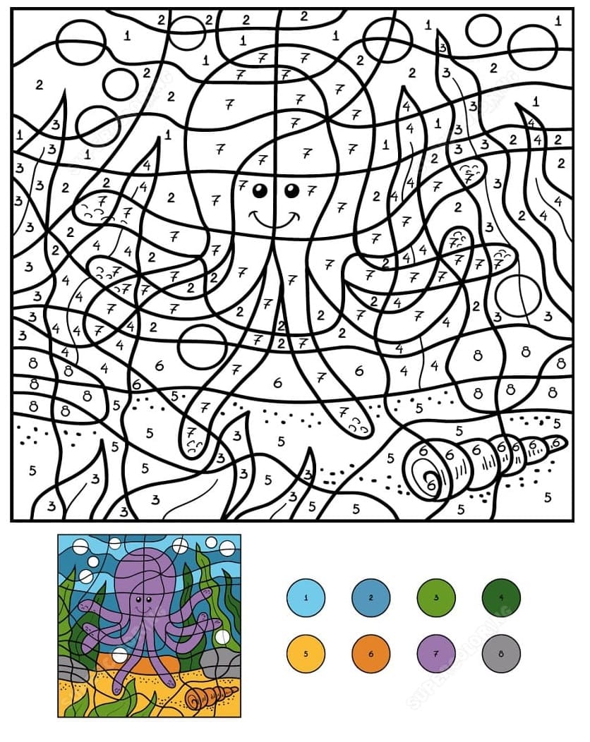 Pieuvre heureuse Coloriage magique
