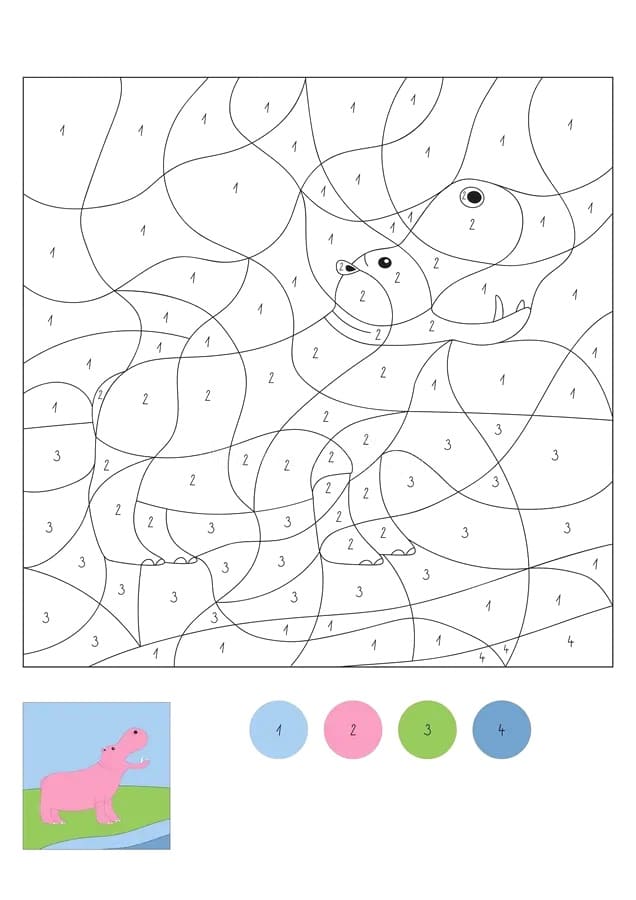 Simple Hippopotame Coloriage magique